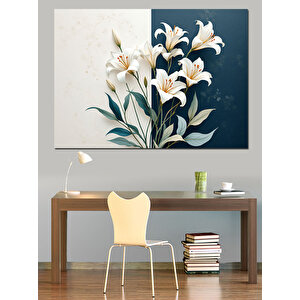 Beyaz Zambak Buketi Dekoratif Kanvas - Mdf Ahşap Tablo 70x100 cm
