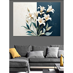 Beyaz Zambak Buketi Dekoratif Kanvas - Mdf Ahşap Tablo 70x100 cm