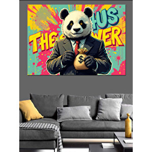 Ceketli Panda Karakteri Dekoratif Kanvas - Mdf Ahşap Tablo 35x50 cm