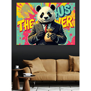 Ceketli Panda Karakteri Dekoratif Kanvas - Mdf Ahşap Tablo 35x50 cm