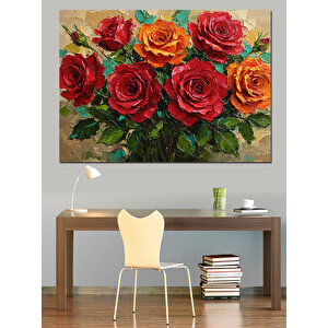 Kırmızı Gül Buketi Dekoratif Kanvas - Mdf Ahşap Tablo 35x50 cm