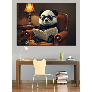 Okuyan Panda Dekoratif Kanvas - Mdf Ahşap Tablo 50x70 cm
