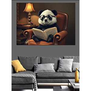 Okuyan Panda Dekoratif Kanvas - Mdf Ahşap Tablo 50x70 cm