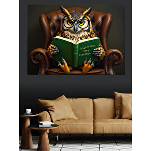 Kitap Okuyan Bilge Baykuş Dekoratif Kanvas - Mdf Ahşap Tablo 100x140 cm