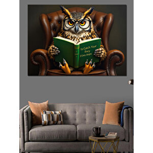 Kitap Okuyan Bilge Baykuş Dekoratif Kanvas - Mdf Ahşap Tablo 100x140 cm
