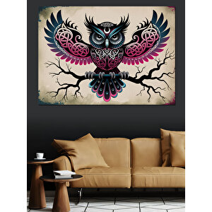 Soyut Pembe Siyah Baykuş Dekoratif Kanvas - Mdf Ahşap Tablo 70x100 cm