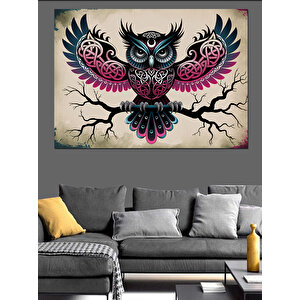 Soyut Pembe Siyah Baykuş Dekoratif Kanvas - Mdf Ahşap Tablo 100x140 cm