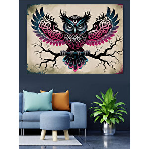 Soyut Pembe Siyah Baykuş Dekoratif Kanvas - Mdf Ahşap Tablo 100x140 cm