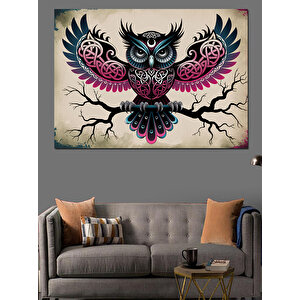 Soyut Pembe Siyah Baykuş Dekoratif Kanvas - Mdf Ahşap Tablo