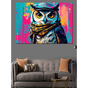 Renkli Gözlü Baykuş Dekoratif Kanvas - Mdf Ahşap Tablo 50x70 cm