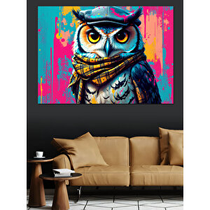 Renkli Gözlü Baykuş Dekoratif Kanvas - Mdf Ahşap Tablo 70x100 cm
