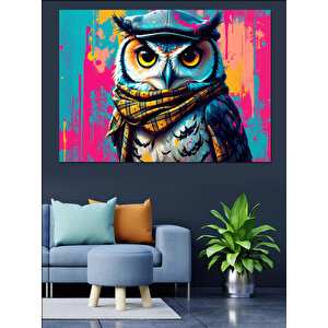 Renkli Gözlü Baykuş Dekoratif Kanvas - Mdf Ahşap Tablo 70x100 cm