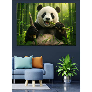 Bambu Arasında Sevimli Panda Dekoratif Kanvas - Mdf Ahşap Tablo 70x100 cm