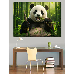 Bambu Arasında Sevimli Panda Dekoratif Kanvas - Mdf Ahşap Tablo 70x100 cm