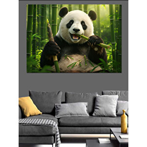 Bambu Arasında Sevimli Panda Dekoratif Kanvas - Mdf Ahşap Tablo