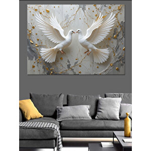 Altın Parlayan Güvercin Dekoratif Kanvas - Mdf Ahşap Tablo 100x140 cm