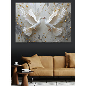 Altın Parlayan Güvercin Dekoratif Kanvas - Mdf Ahşap Tablo 100x140 cm