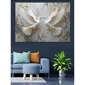Altın Parlayan Güvercin Dekoratif Kanvas - Mdf Ahşap Tablo 100x140 cm