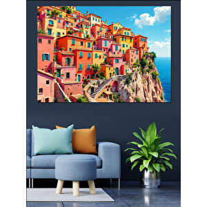 Renkli Sahil Kasabası Dekoratif Kanvas - Mdf Ahşap Tablo