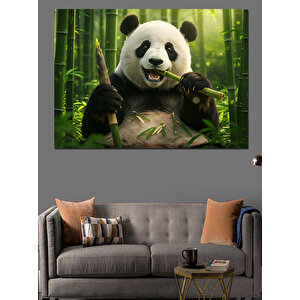 Bambu Arasında Sevimli Panda Dekoratif Kanvas - Mdf Ahşap Tablo 35x50 cm