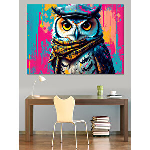 Renkli Gözlü Baykuş Dekoratif Kanvas - Mdf Ahşap Tablo