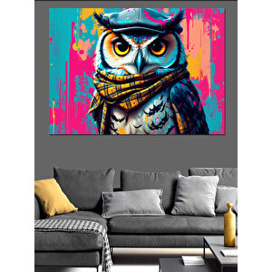 Renkli Gözlü Baykuş Dekoratif Kanvas - Mdf Ahşap Tablo