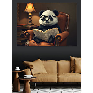 Okuyan Panda Dekoratif Kanvas - Mdf Ahşap Tablo 25x35 cm