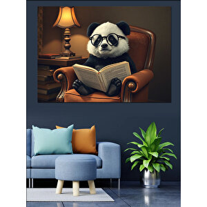 Okuyan Panda Dekoratif Kanvas - Mdf Ahşap Tablo