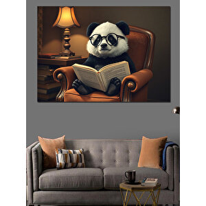 Okuyan Panda Dekoratif Kanvas - Mdf Ahşap Tablo