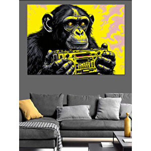 Sarı Arka Plan Maymun Dekoratif Kanvas - Mdf Ahşap Tablo 25x35 cm