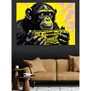 Sarı Arka Plan Maymun Dekoratif Kanvas - Mdf Ahşap Tablo 25x35 cm