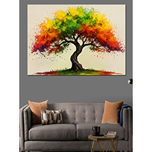 Renkli Sanat Ağacı Dekoratif Kanvas - Mdf Ahşap Tablo 70x100 cm