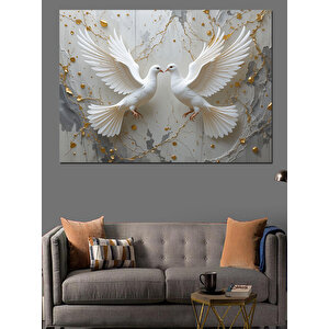 Altın Parlayan Güvercin Dekoratif Kanvas - Mdf Ahşap Tablo