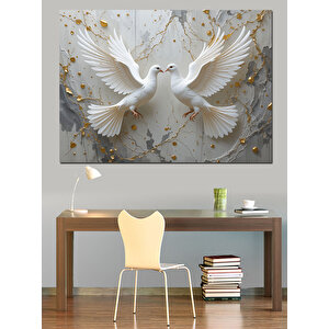 Altın Parlayan Güvercin Dekoratif Kanvas - Mdf Ahşap Tablo