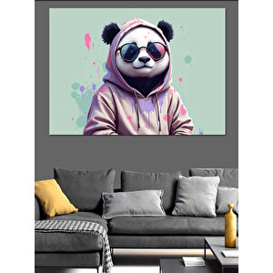Kapüşonlu Pembe Panda Karakter Dekoratif Kanvas - Mdf Ahşap Tablo 70x100 cm