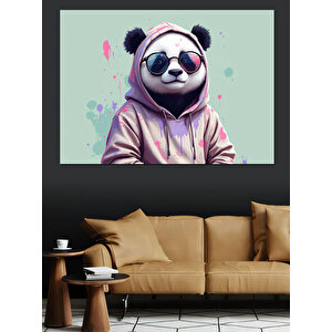Kapüşonlu Pembe Panda Karakter Dekoratif Kanvas - Mdf Ahşap Tablo 50x70 cm
