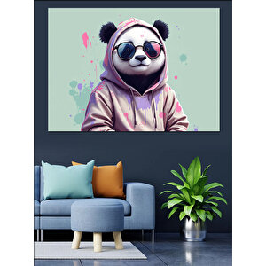 Kapüşonlu Pembe Panda Karakter Dekoratif Kanvas - Mdf Ahşap Tablo 50x70 cm