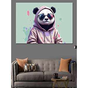 Kapüşonlu Pembe Panda Karakter Dekoratif Kanvas - Mdf Ahşap Tablo