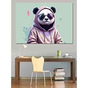Kapüşonlu Pembe Panda Karakter Dekoratif Kanvas - Mdf Ahşap Tablo