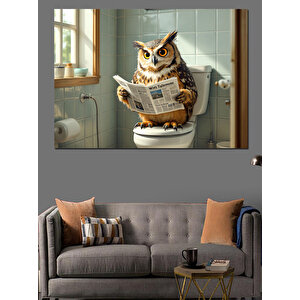 Gazete Okuyan Baykuş Karakteri Dekoratif Kanvas - Mdf Ahşap Tablo 35x50 cm