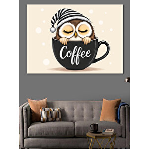 Kahve Fincanında Baykuş Dekoratif Kanvas - Mdf Ahşap Tablo 100x140 cm