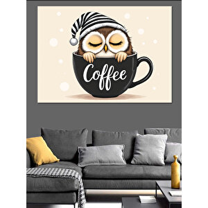 Kahve Fincanında Baykuş Dekoratif Kanvas - Mdf Ahşap Tablo 100x140 cm