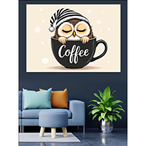 Kahve Fincanında Baykuş Dekoratif Kanvas - Mdf Ahşap Tablo