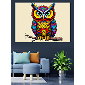 Renkli Baykuş Dekoratif Kanvas - Mdf Ahşap Tablo 50x70 cm