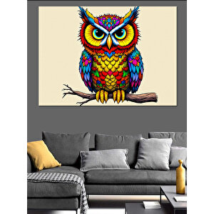 Renkli Baykuş Dekoratif Kanvas - Mdf Ahşap Tablo