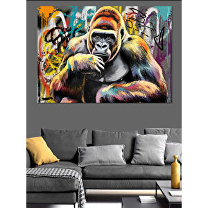 Renkli Öfkeli Goril Dekoratif Kanvas - Mdf Ahşap Tablo 100x140 cm