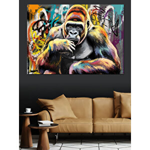 Renkli Öfkeli Goril Dekoratif Kanvas - Mdf Ahşap Tablo 100x140 cm