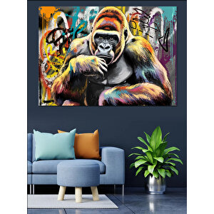 Renkli Öfkeli Goril Dekoratif Kanvas - Mdf Ahşap Tablo 100x140 cm