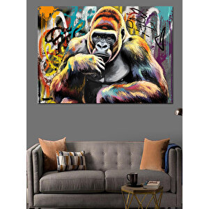 Renkli Öfkeli Goril Dekoratif Kanvas - Mdf Ahşap Tablo