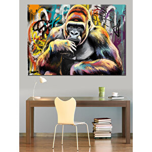Renkli Öfkeli Goril Dekoratif Kanvas - Mdf Ahşap Tablo